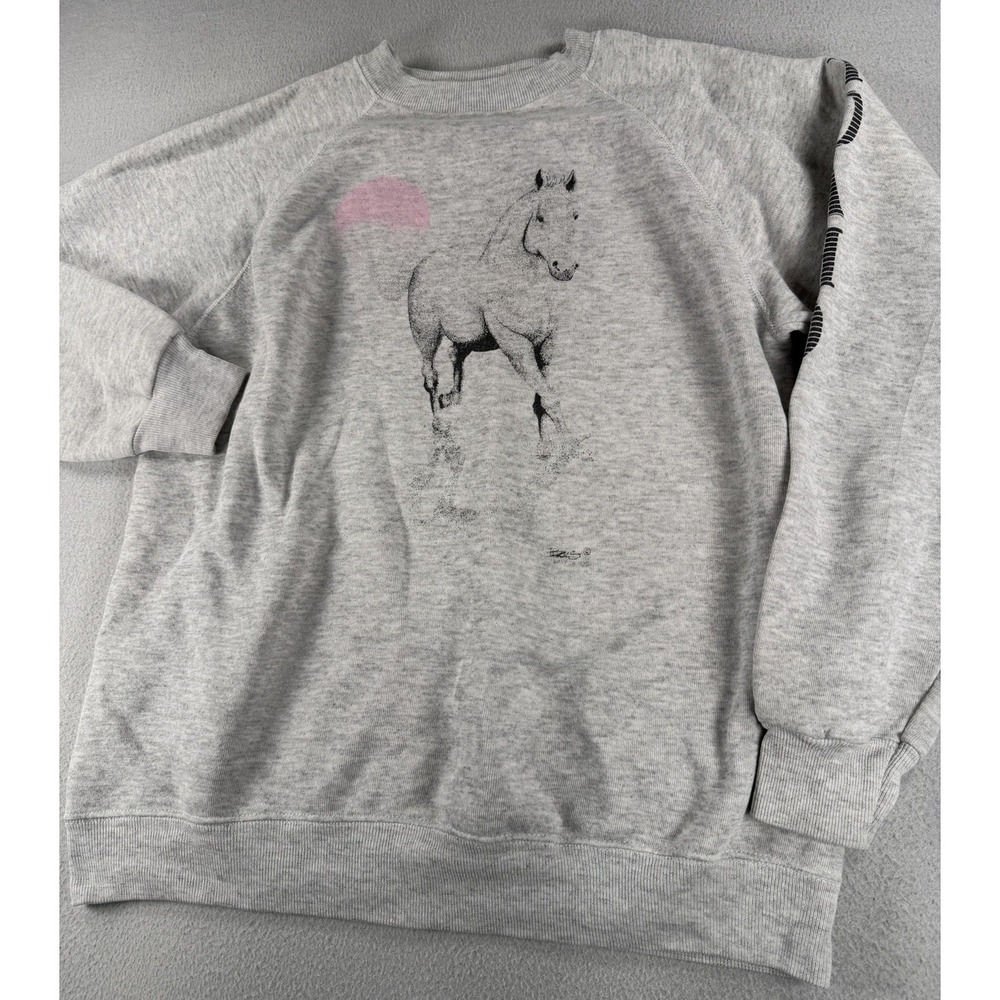 VTG Hanes Crewneck Sweatshirt Horses Idaho Size LARGE Gray